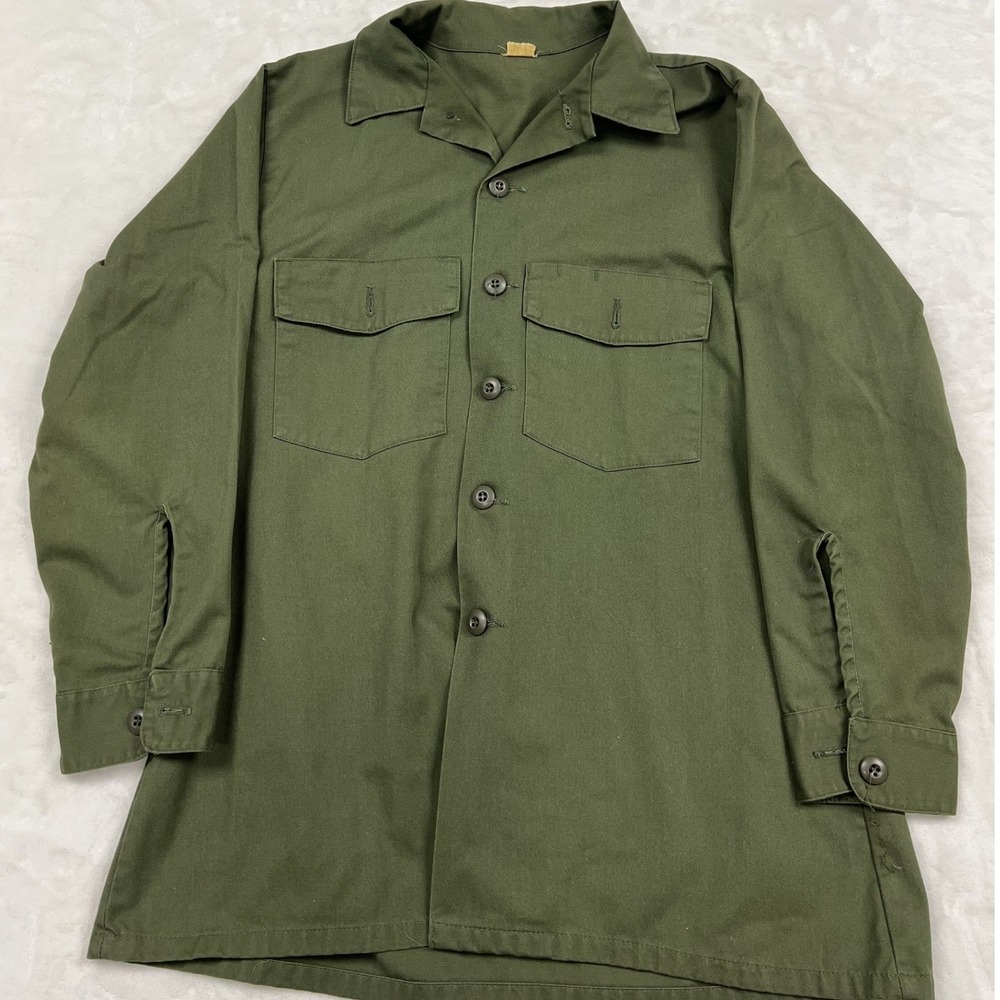 Unbranded Utility Shirt Mens Large Olive Green Military Fatigue Long Sleeve
